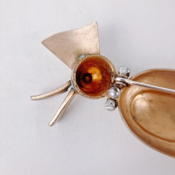 VTG Gold Tone Duck Brooch with Rhinestone Collar Whimsy 50s Figural Pin Quirky - Picture 7 of 7